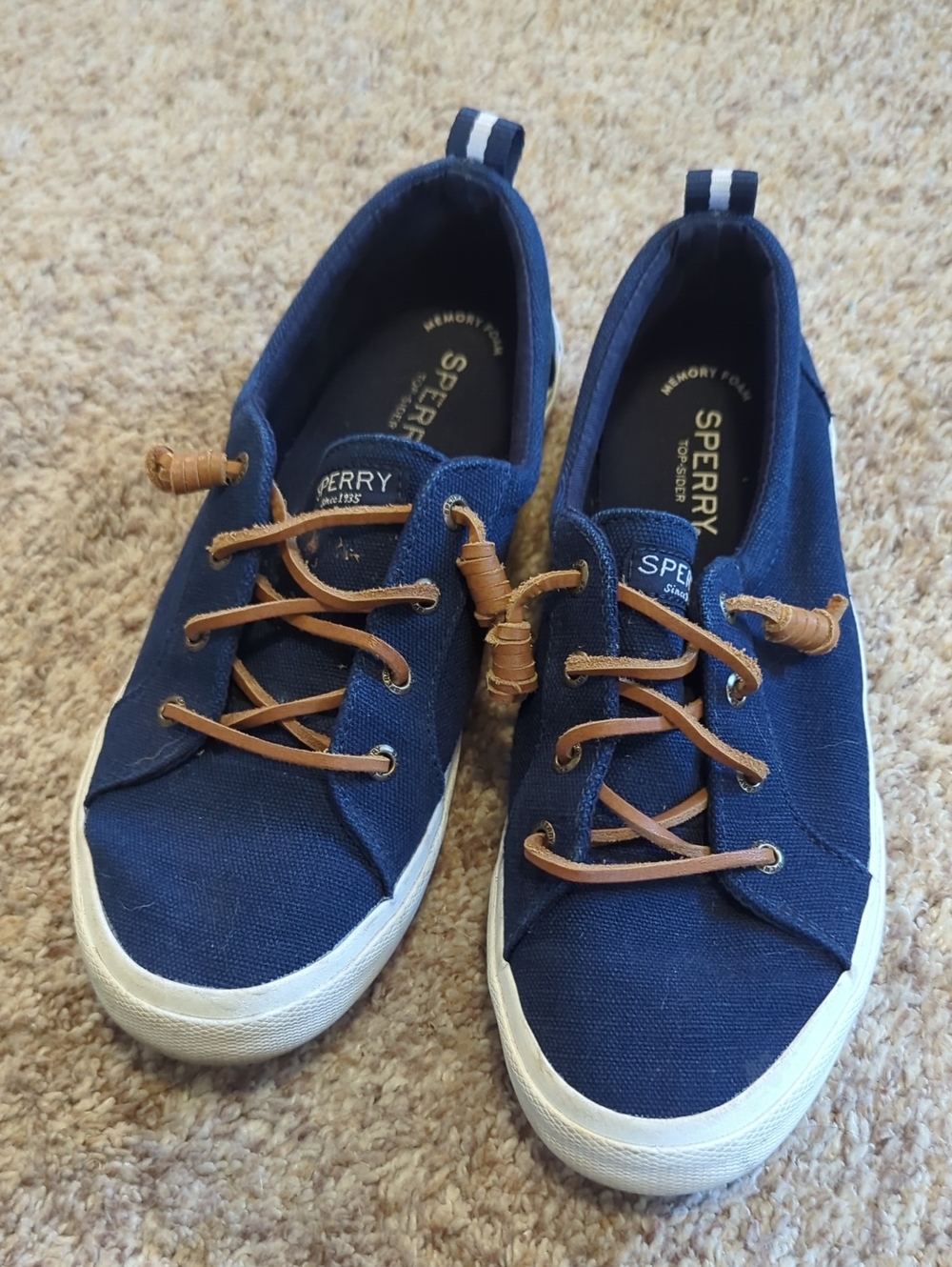 Sperry  Navy Canvas Sneakers with Brown Laces
